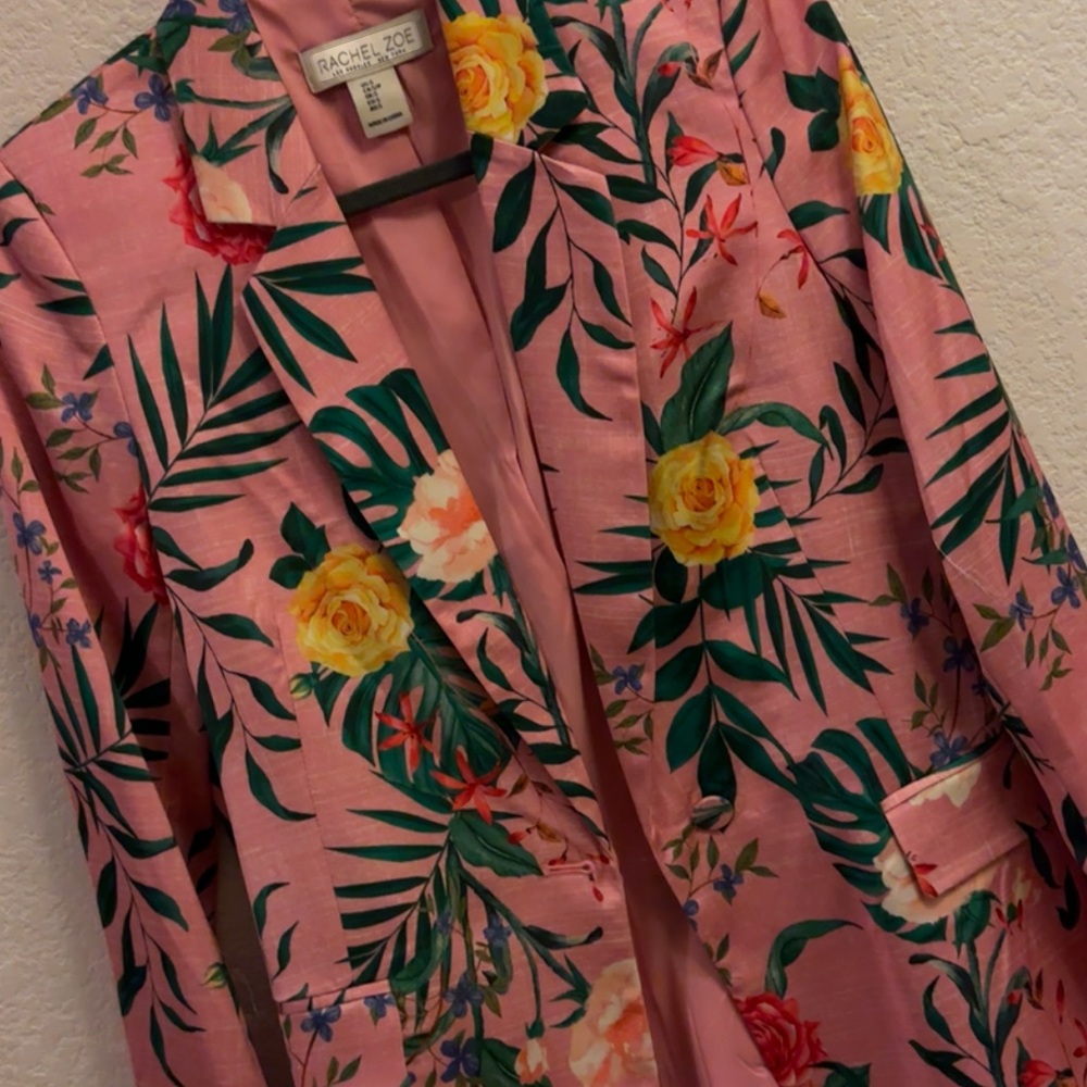 Rachel Zoe Pink and Red Blazer with Tropical Floral Print - Picture 6 of 10